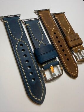 Brand New Replacement Leather Apple Watch Bands - Brown & Dark Blue Set